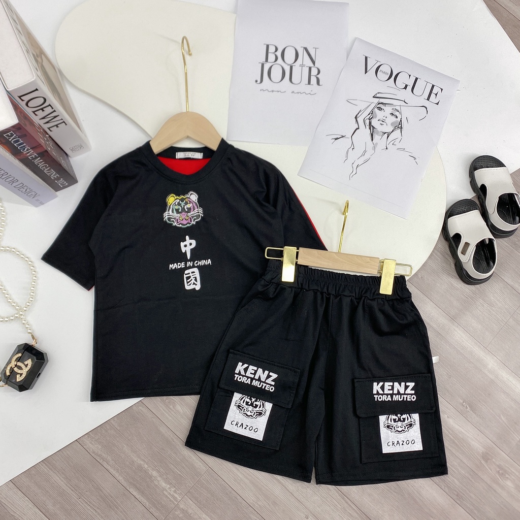 Bộ quần áo thun hè " Hình - Hổ" 14-48kg cho bé trai 4-14 tuổi. Năng động, phong cách. Hàng may kỹ. B56