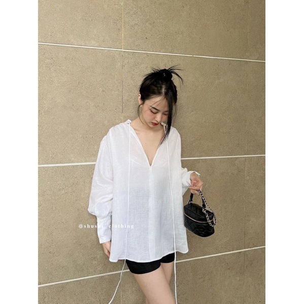 SET ÁO TRẮNG DOLL THẮT NƠ SHORT ĐEN✨