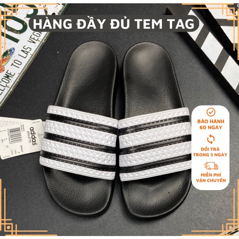 Dép nam - Dép Quai Ngang Bánh Mỳ Italy ADIDAS Cao Cấp Màu Đen 3 Sọc Trắng Cổ Điển Đủ Size Nam Nữ Từ 39 đến 44