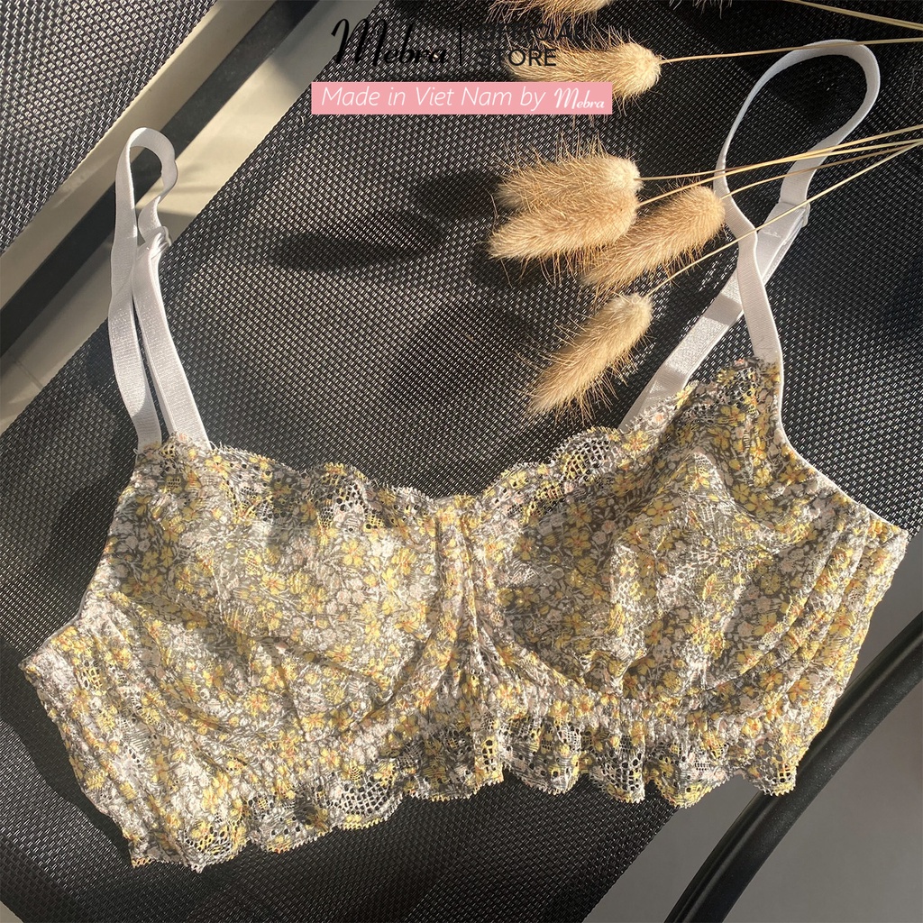 Áo Lót Ren IRIS Có Gọng Không Mút Lót Lưới Hoa Nhí Vàng Xanh Trẻ Trung Tươi Mới Mùa Hè Mebra A075