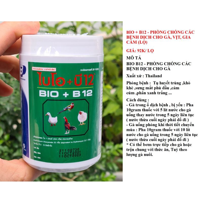 BioB12 phòng chống các bệnh dịch cho gà, vịt gia cầm