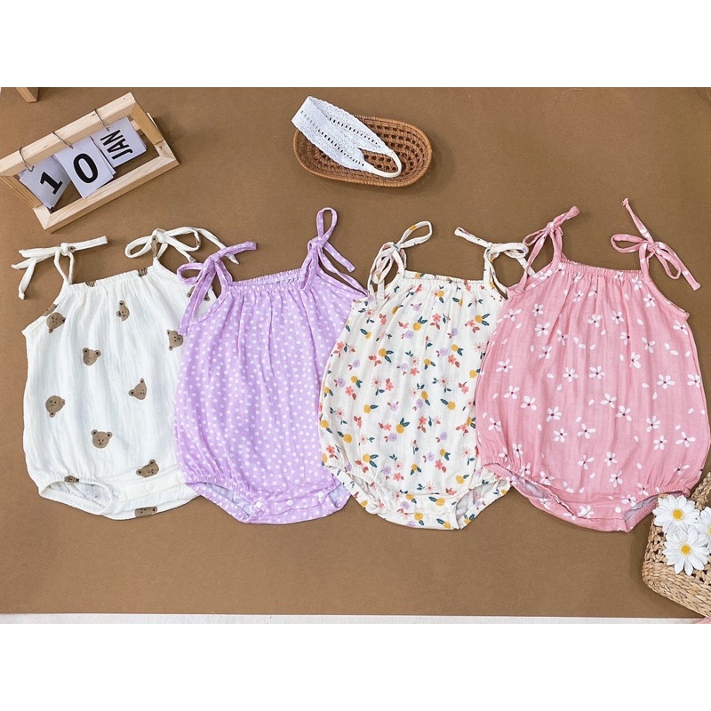 Set bodysuit xô muslin thiết kế cho bé gái