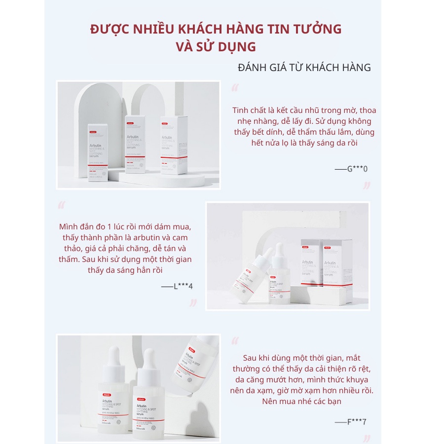 Serum Arbutin, serum giúp giảm thâm, alpha arbutin làm sáng da, kiềm dầu dưỡng ẩm phù hợp với mọi loại da