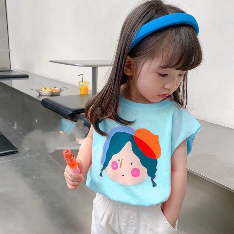 Áo Thun hoạ tiết MẶT CÔ GÁI THẮT BÍM siêu dễ thương giành cho bé gái từ 9-28kg)