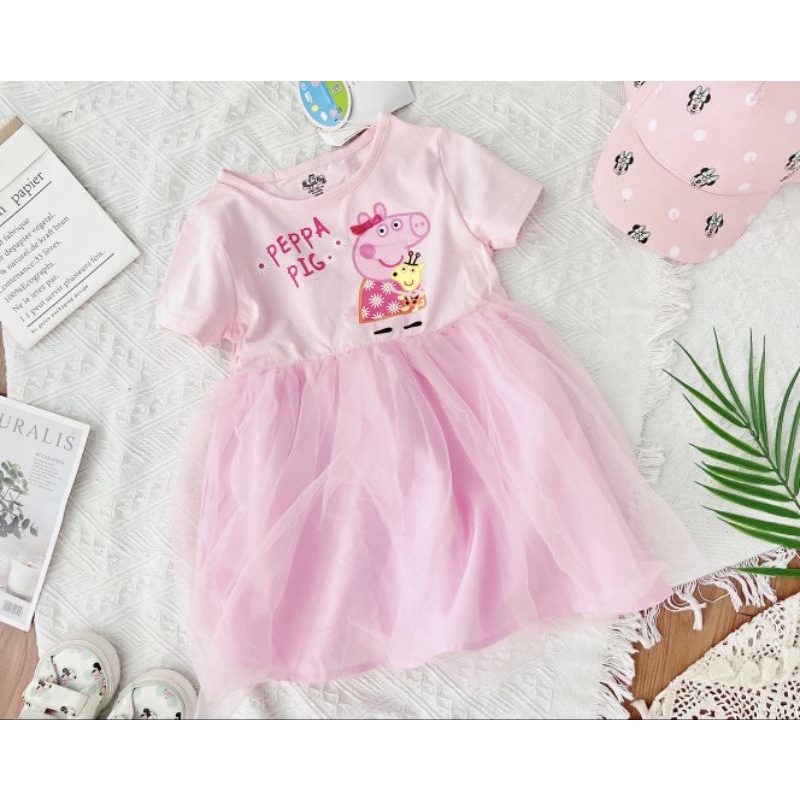 Váy cotton phối chân voan Peppa pig cho bé 2-8 tuổi
