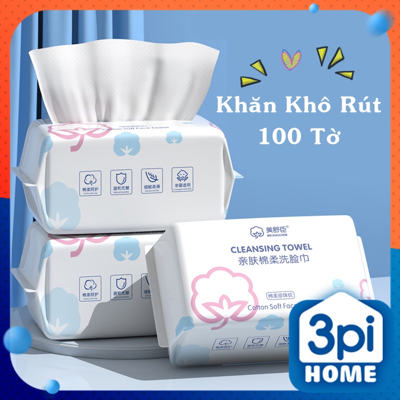 Khăn mặt khô MEISU dùng 1 lần lau khô, lau ướt tiện lợi - Túi rút 100 khăn