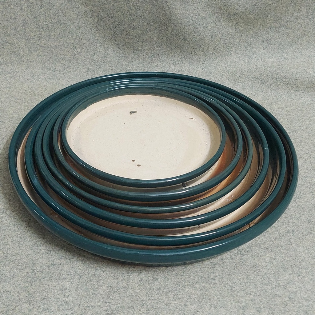 Đĩa lót chậu, đĩa tráng men xanh rêu Bông Garden lót chậu cây các loại nhiều kích thước