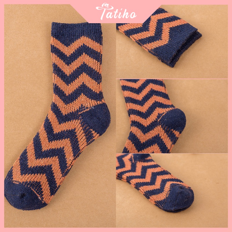 Vớ Tất cổ cao unisex nam nữ chất liệu len dệt mềm mịn họa tiết sóng phong cách vintage thời trang thu đông - mã TV032