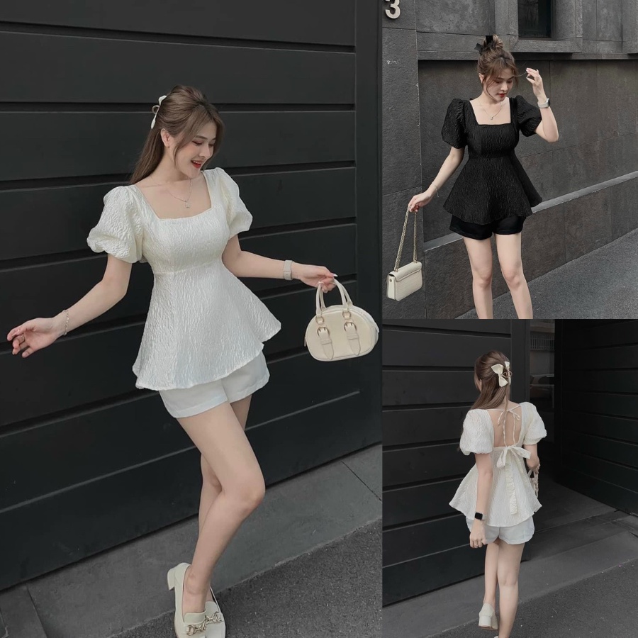 Set Váy Nữ,Set Váy Áo Gấm Tay Phồng Thiết Kế Dáng Xoè Ngắn + Short Đùi From Rộng Dự Tiệc Dạo Phố Sang Chảnh Thời Trang M