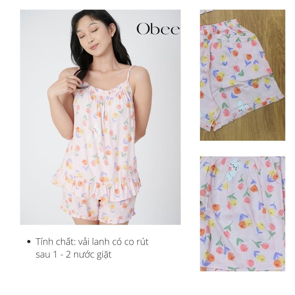 Đồ bộ 2 dây nữ Obee's Closet Đồ bộ ngắn mặc nhà vải tôn  cao cấp sợi cotton tự nhiên cho mùa hè thoáng mát
