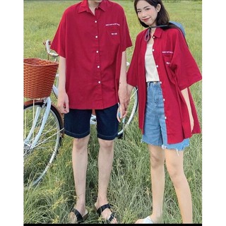 Sơ mi linen tay ngắn chữ thêu