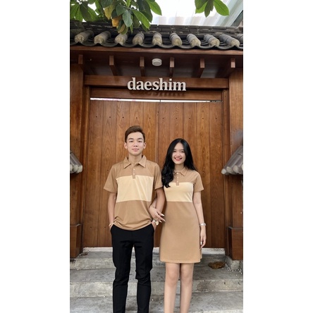 Set đồ đôi áo nam + váy nữ nâu trà sữa