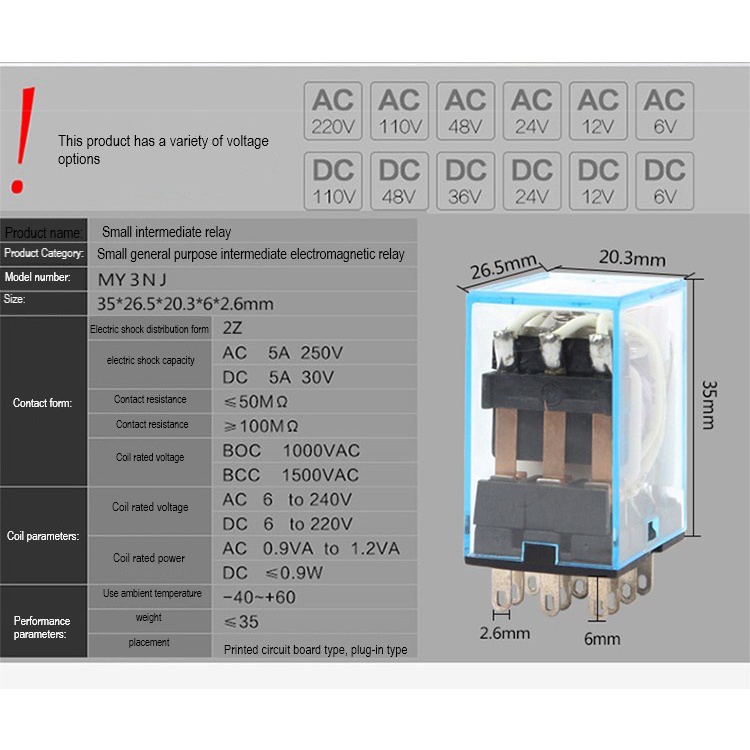 MY2NJ  OMRON Relay trung gian 5A 12V 8 Chân