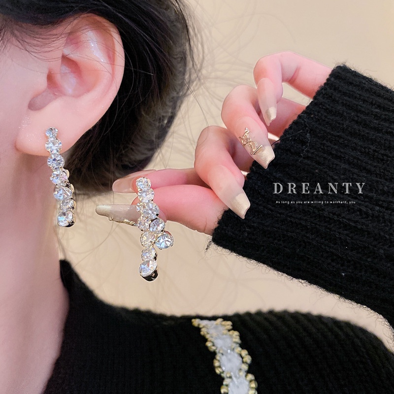 Bông Tai Mạ Vàng / Bạc Dát Kim Cương Nhiều Kiểu Dáng Hình Học Sang Trọng Phong Cách Hàn Quốc Cho Nữ