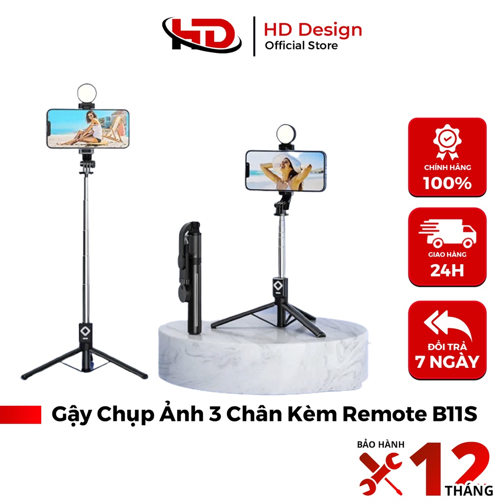 Gậy Chụp Ảnh 3 Chân B11s Kèm Remote - Có Đèn Led Trợ Sáng - Hỗ Trợ Quay Phim Chụp Ảnh Livetream - Chính Hãng HD DESIGN