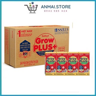 Thùng 48 hộp 180ml sữa bột pha sẵn Grow Plus+ đỏ Nutifood (12 lốc x 4 hộp/lốc)
