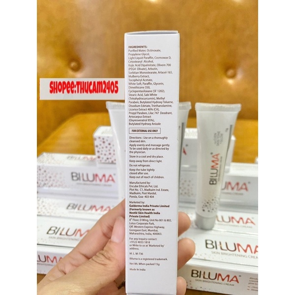 Biluma kem dưỡng trắng da, giảm thâm nám, arbutin, kojic acid cream
