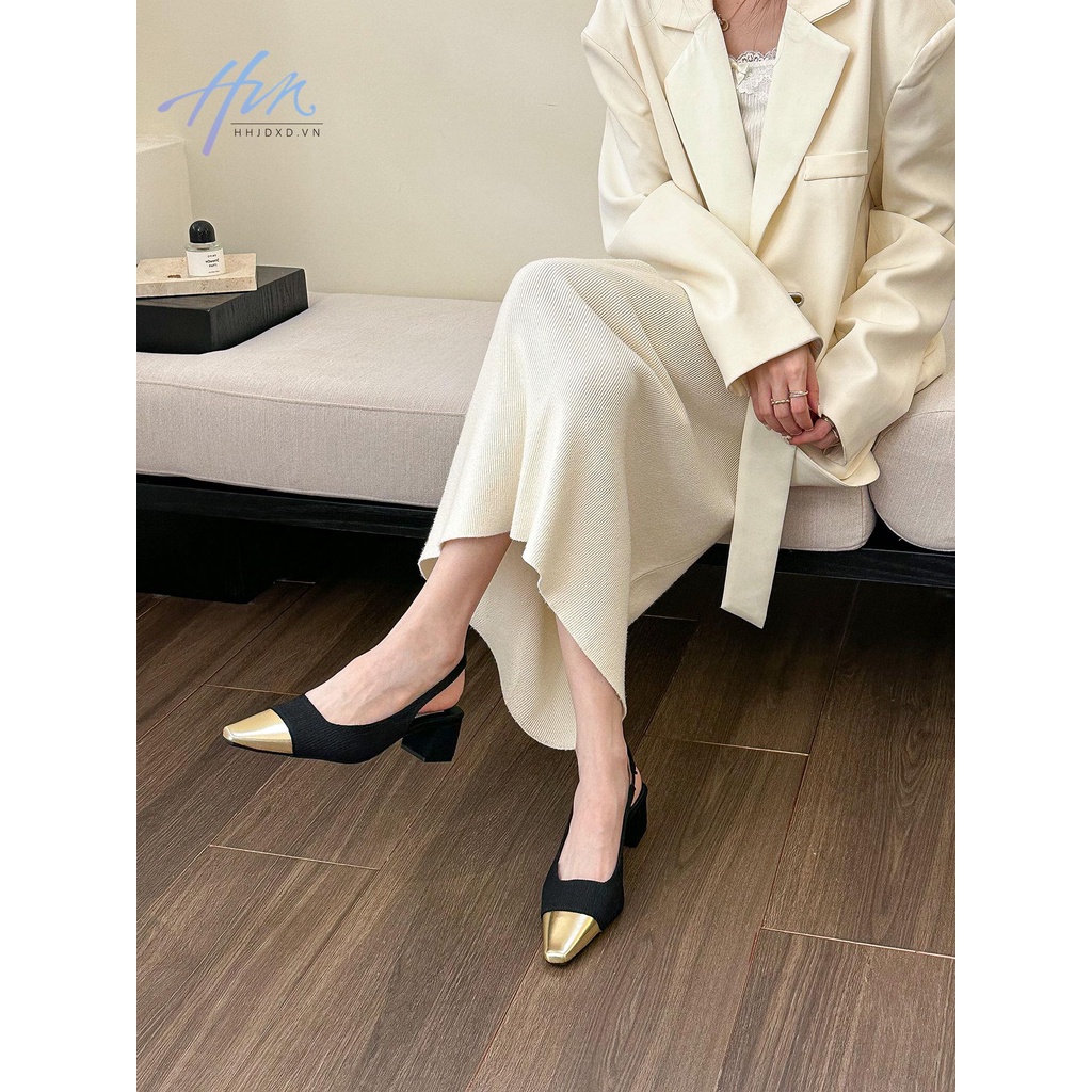 Sandal Cao Gót Mũi Vuông Hở Lưng Phong Cách Thời Trang Pháp 2023 Dành Cho Nữ