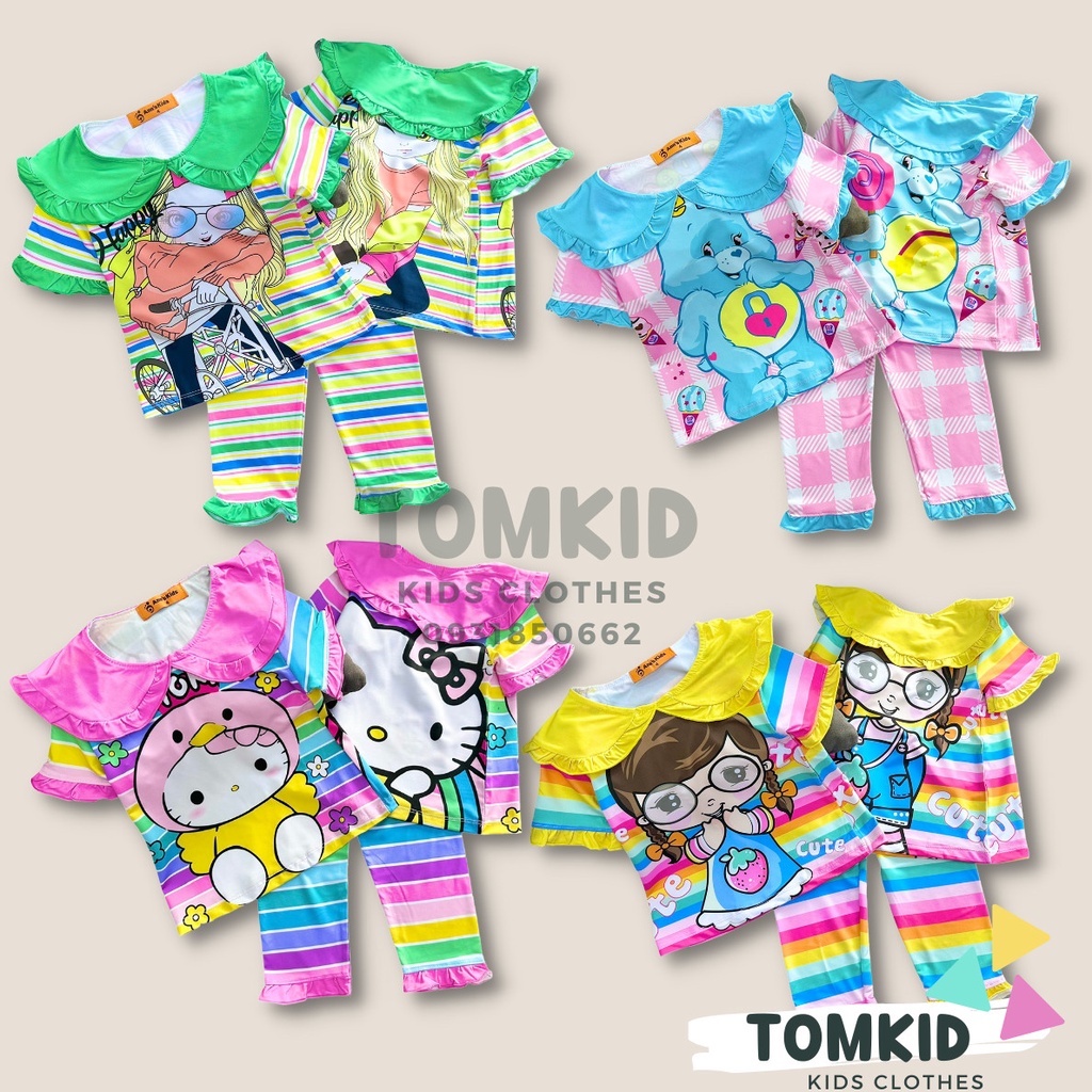 Đồ bộ cho bé gái đồ dài cho bé gái thun lạnh cổ bèo chính phẩm loại 1 co giãn không nhão vải 10-40kg Tomkids
