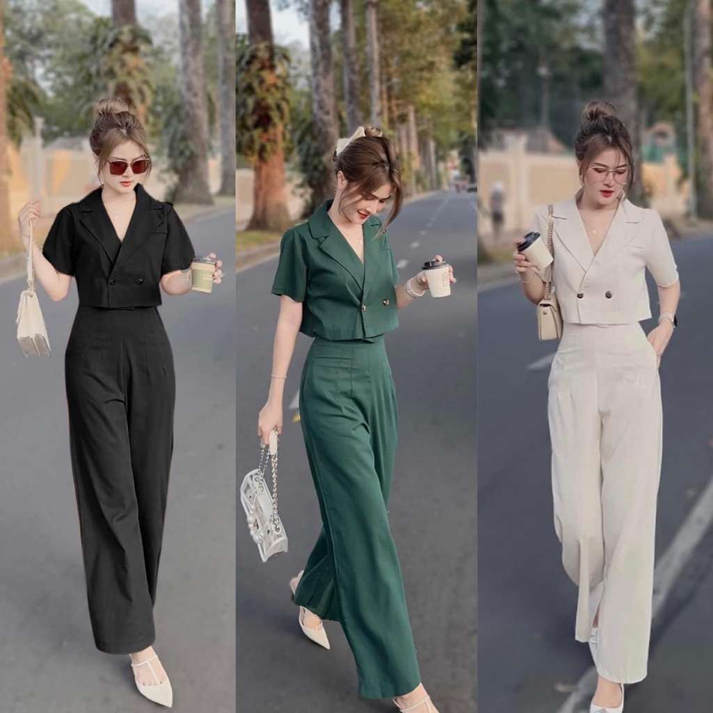 Sét vest áo croptop kèm quần ông suông đi chơi sang chảnh bigsize Kim Ngân từ 50kg đến 100kg (M/L/XL/XXL)(sét bộ)