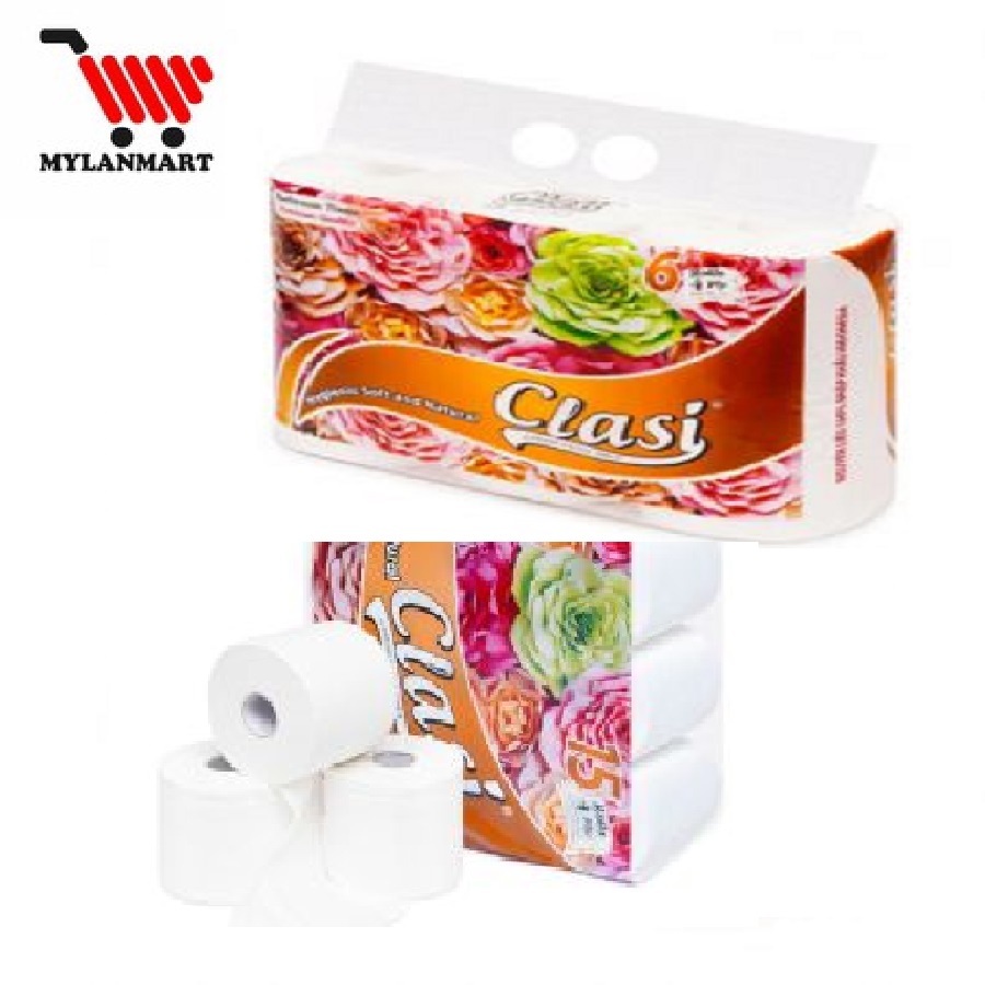 HCM - Giấy Vệ Sinh Clasi Hoa Hồng 4 Lớp (6 Cuộn/Xách)