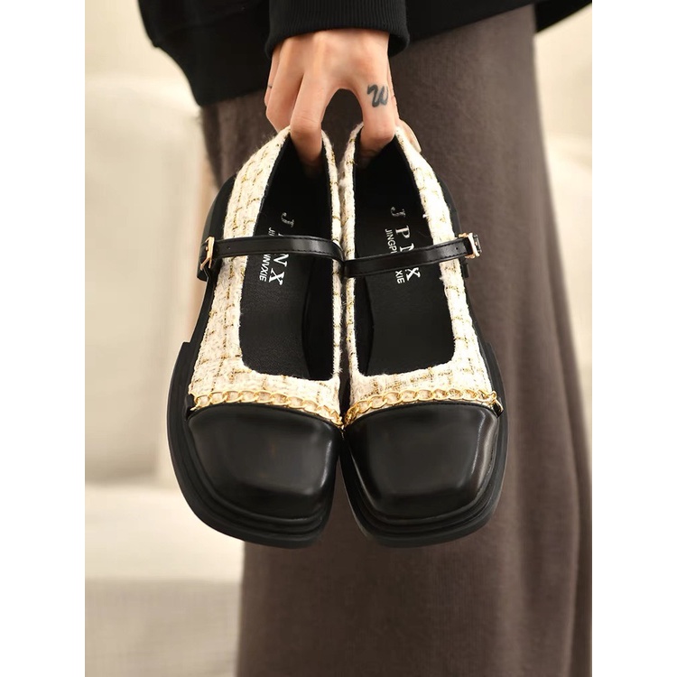 Giày Mary Jane quai ngang dạ tweed