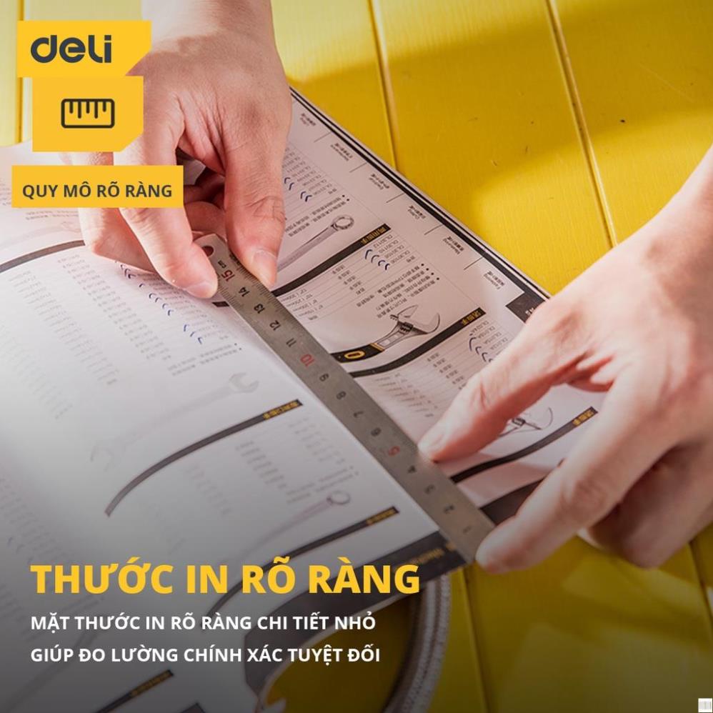 Thước Kẻ Thép Deli Cao Cấp - Kích Thước 15cm Nhỏ Gọn, Tiện Lợi - Chất Liệu Chống Mòn Gỉ - DL8015 .