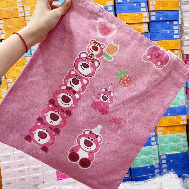 Túi Tote Vải Canvas Gấu Dâu Lotso Bear/Thỏ Tím/Kuromi Cute Đi Học, Đi Làm