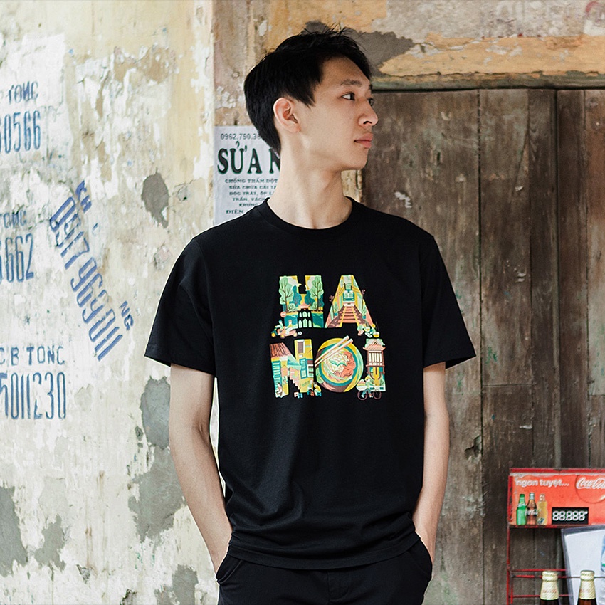 Áo Thun Unisex BEESKY 100% Cotton in chữ HÀ NỘI nghê thuật-HNNT001