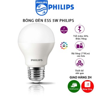 Bóng Đèn Ess LedBulb PHILIPS 5W E27 Ánh Sáng Trắng/Vàng Bảo Hành 2 Năm (1 Đổi 1)