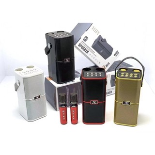 Loa karaoke bluetooth ys-218 , kèm 2 mic không dây , có quai xách , cực hay