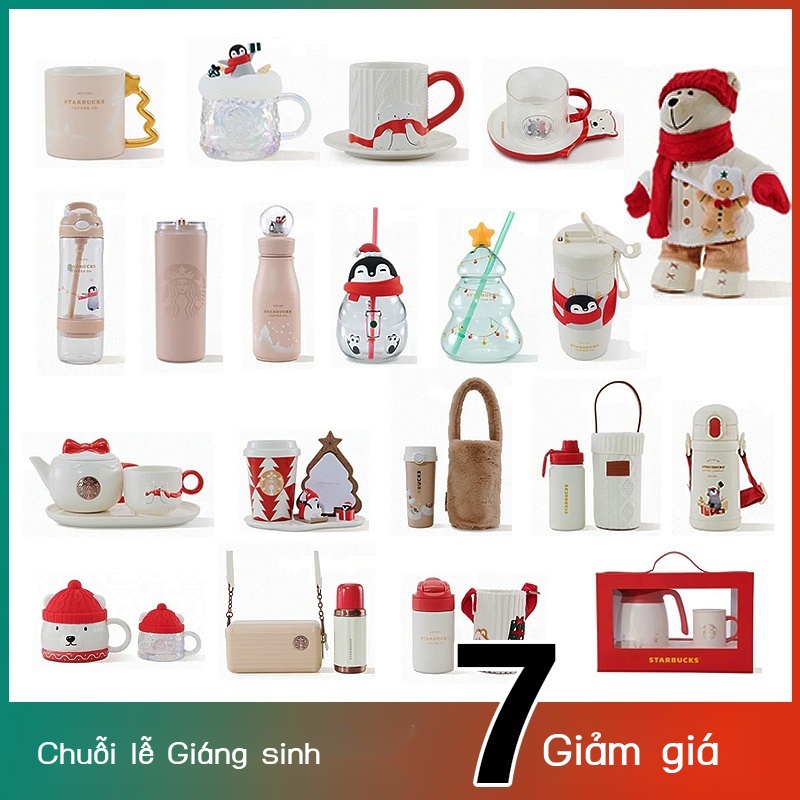 Cốc Starbucks giáng sinh gấu bắc cực nơ thủy tinh ấm trà