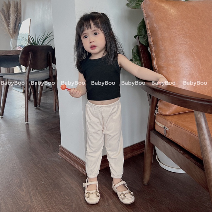 Bộ Quần Áo Bé Gái Áo Croptop Sát Nách Quần Dài Dáng Rộng Tăm Lạnh Đáng Yêu - BabyBoo - PiBo