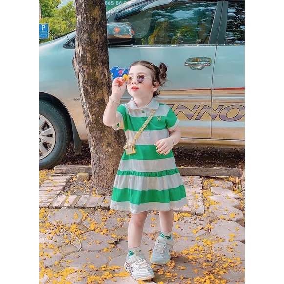 Váy polo kẻ xanh đuôi cá cho bé