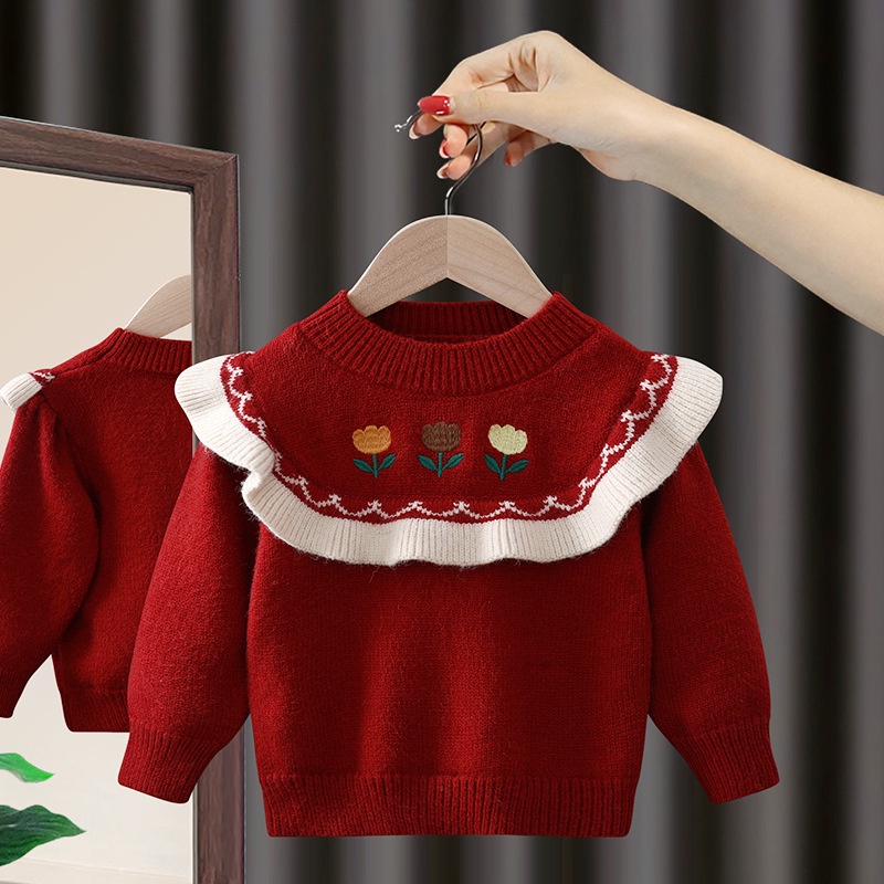 Áo len cho bé thêu hoa 2023