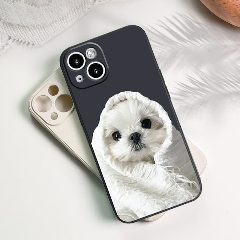 Ốp Iphone chó quấn khăn đáng yêu viền vuông trắng đen cho iphone 6/7/8Plus X XS xr xsmax 11/12/13/14pro promax e3007