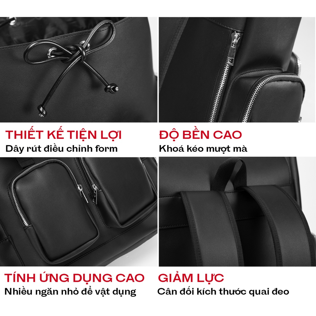 Balo da đi học nam nữ da màu đen Drawstring Backpack local brand davies | D-P50