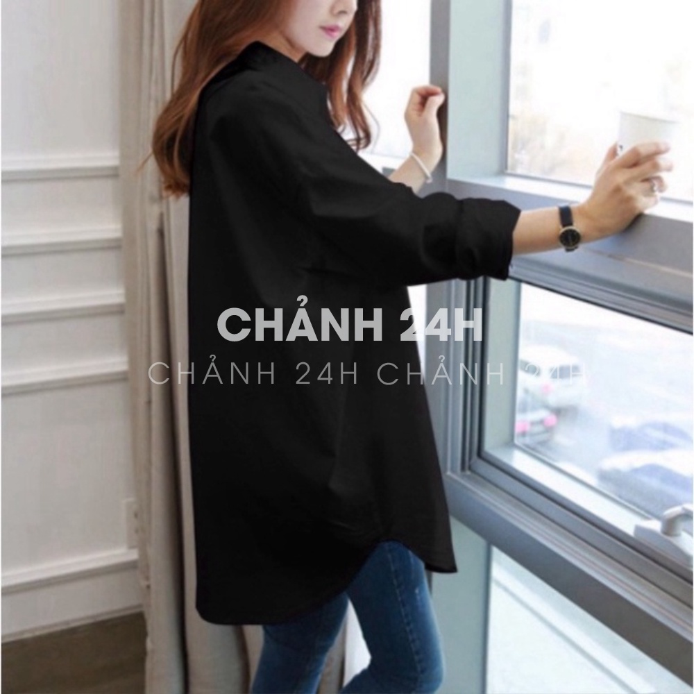 Áo sơ mi nữ bigsize Chảnh 24h thiết kế dáng dài trẻ trung phá cách chất liệu thoáng mát SMH.63