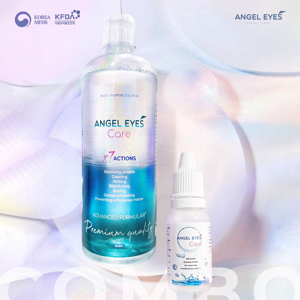 COMBO Nước Ngâm Lens 360ml + Nhỏ Mắt Lens 15ml Angel Eyes Care dòng siêu cấp ẩm