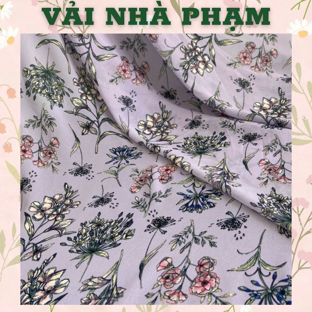 VOAN CHIFFON HỌA TIẾT CÀNH HOA NỀN TÍM CÀ-KHỔ 1.5M-VẢI NHÀ PHẠM