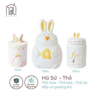 Hũ sứ Thỏ béo siêu xinh, nắp có gioăng cao su kín khít để đựng đường, muối, gia vị, hạt dinh dưỡng, cafe