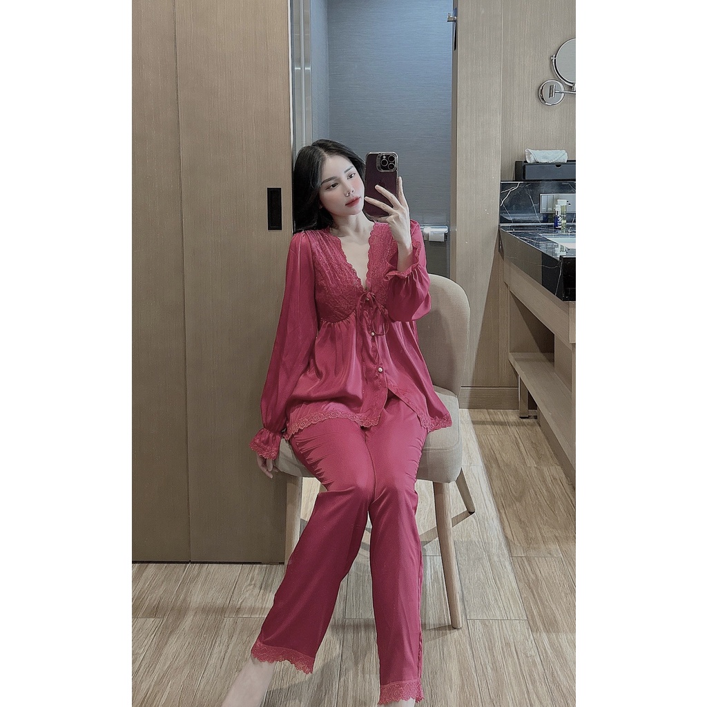 Đồ bộ nút ngọc tiểu thư hàng thiết kế lụa latin siêu xinh