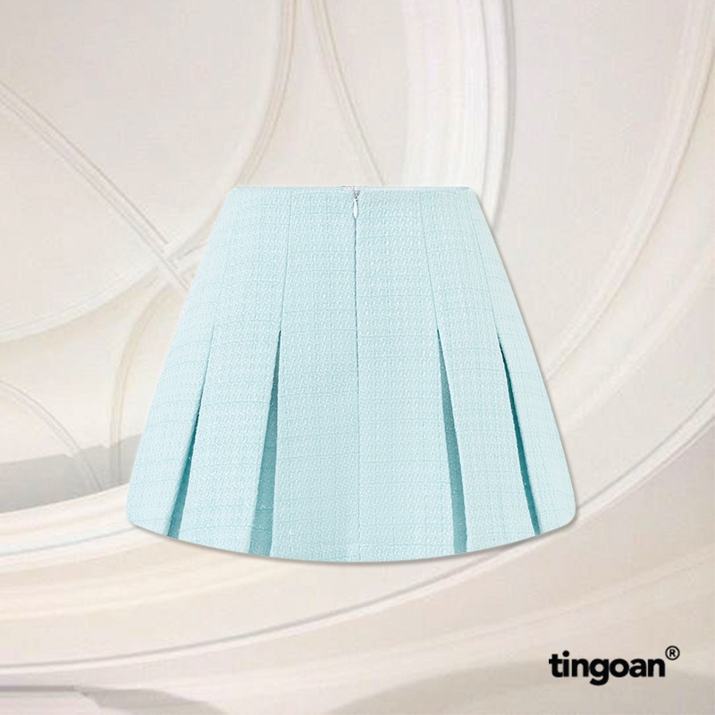 TINGOAN® - Chân váy cạp thường xếp ly tweed xanh đính cúc đá BABY DIAMOND SKIRT/BLUE