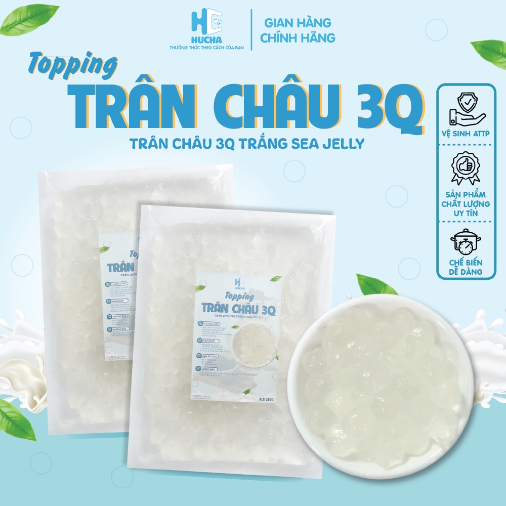 Trân châu 3Q trắng gói 250g hạt có độ giòn ngọt thơm và đều hạt