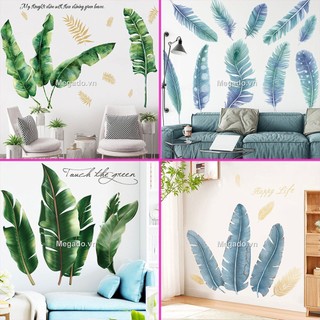 Decal dán tường cây xanh hạc hồng, cây chuối xanh, cây xanh nhiệt đới giá rẻ