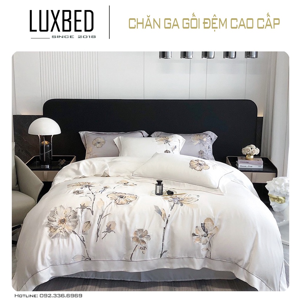 Set chăn ga Tencel 100s thêu bông Xuân Phương - LUXBED