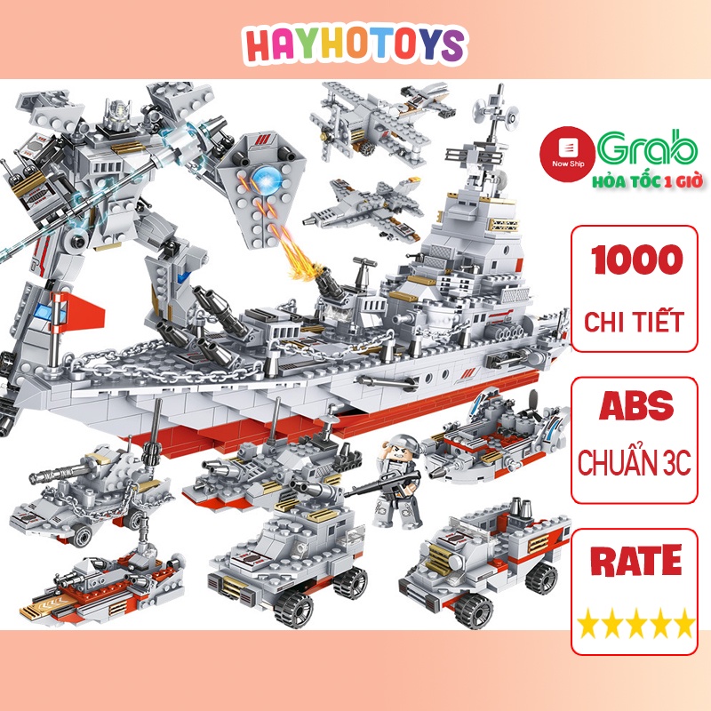Bộ đồ chơi lắp ráp lego tàu chiến hạm, lắp ráp lego máy bay kèm lính cảnh sát hải quân
