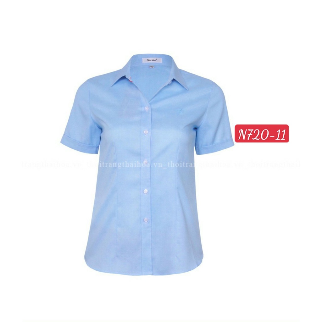 Áo Thái Hoà họa tiết caro xanh biển vải mềm thoáng mát 720-11