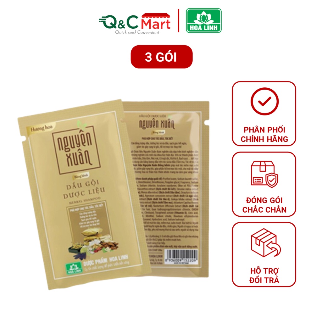 Dầu gội thảo mộc dành cho da dầu giúp mái tóc Bồng bềnh Hương hoa set dùng thử (3 gói) - Nguyên Xuân vàng - Q&C Mart