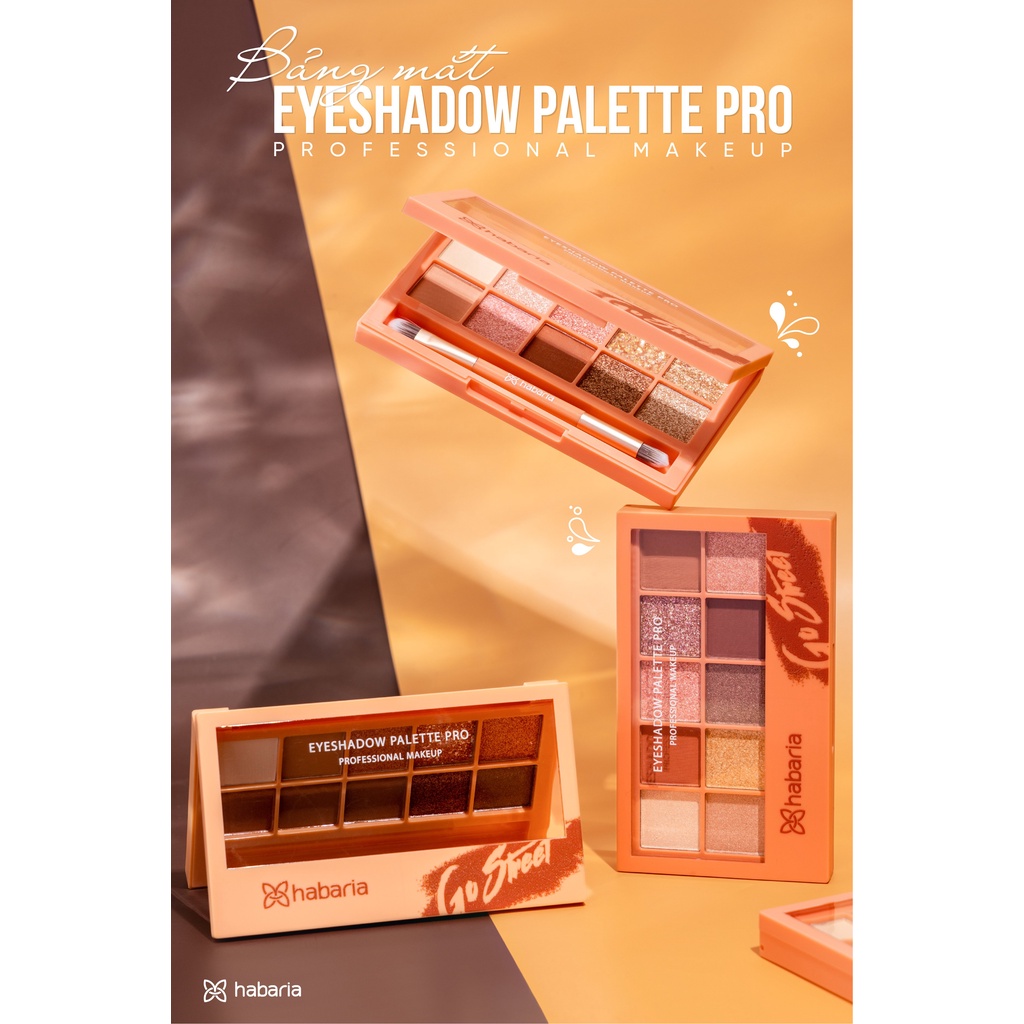 Bảng phấn mắt 10 ô HABARIA colors eyeshadow palette có kèm chổi, lâu trôi, tone màu trendy hợp tone make up Châu Á